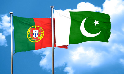 Portugal flag with Pakistan flag, 3D rendering