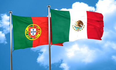 Portugal flag with Mexico flag, 3D rendering