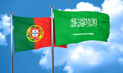 Portugal flag with Saudi Arabia flag, 3D rendering