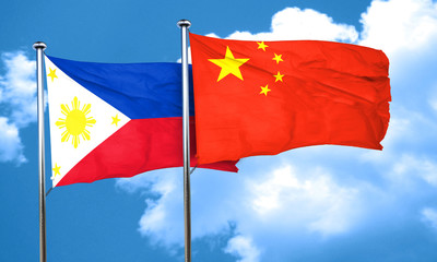 Philippines flag with China flag, 3D rendering