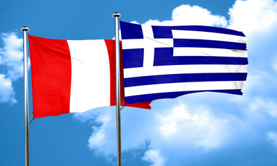 Peru flag with Greece flag, 3D rendering