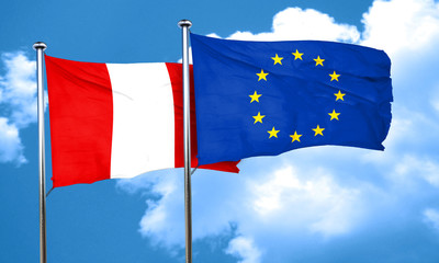 Peru flag with european union flag, 3D rendering
