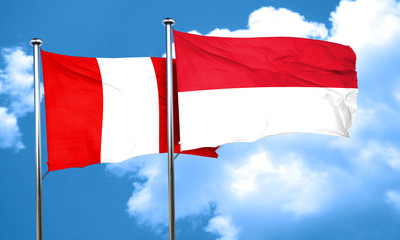 Peru flag with Indonesia flag, 3D rendering