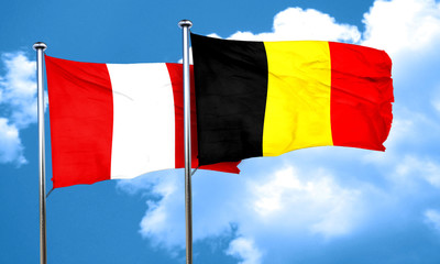 Peru flag with Belgium flag, 3D rendering