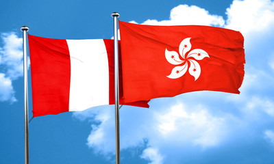 Peru flag with Hong Kong flag, 3D rendering
