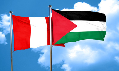 Peru flag with Palestine flag, 3D rendering