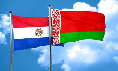 Paraguay flag with Belarus flag, 3D rendering
