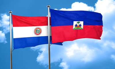 Paraguay flag with Haiti flag, 3D rendering