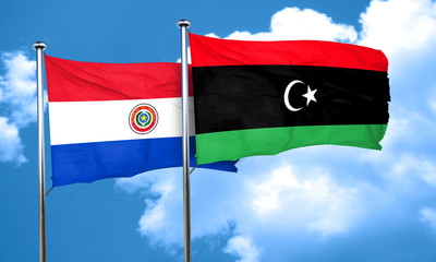 Paraguay flag with Libya flag, 3D rendering