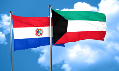 Paraguay flag with Kuwait flag, 3D rendering