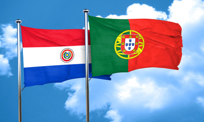 Paraguay flag with Portugal flag, 3D rendering