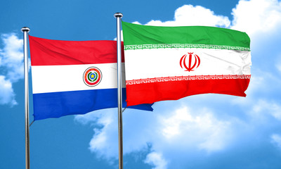 Paraguay flag with Iran flag, 3D rendering