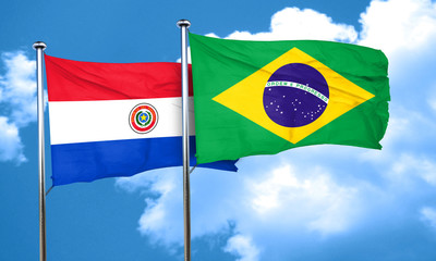 Paraguay flag with Brazil flag, 3D rendering