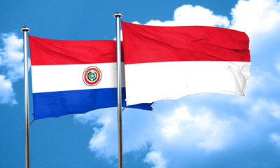 Paraguay flag with Indonesia flag, 3D rendering