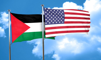 palestine flag with American flag, 3D rendering