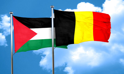 palestine flag with Belgium flag, 3D rendering
