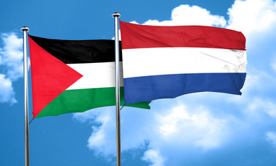 palestine flag with Netherlands flag, 3D rendering