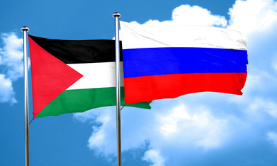 palestine flag with Russia flag, 3D rendering
