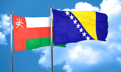 Oman flag with Bosnia and Herzegovina flag, 3D rendering