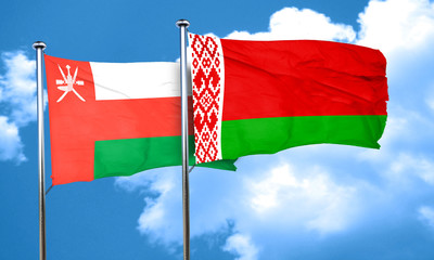 Oman flag with Belarus flag, 3D rendering