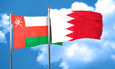 Oman flag with Bahrain flag, 3D rendering
