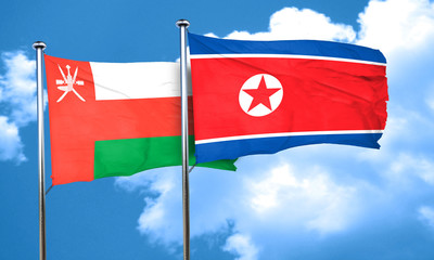 Oman flag with North Korea flag, 3D rendering