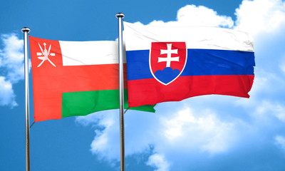 Oman flag with Slovakia flag, 3D rendering