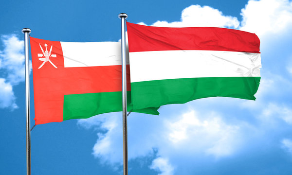 Oman flag with Hungary flag, 3D rendering