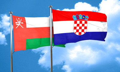 Oman flag with Croatia flag, 3D rendering