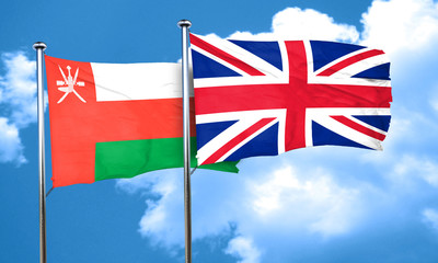 Oman flag with Great Britain flag, 3D rendering
