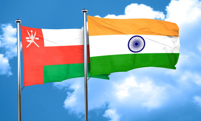 Oman flag with India flag, 3D rendering
