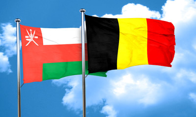 Oman flag with Belgium flag, 3D rendering