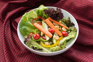 Food series : Salad on red table cloth