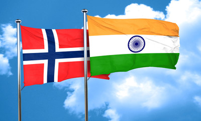 norway flag with India flag, 3D rendering