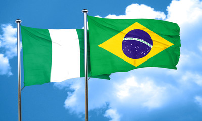 Nigeria flag with Brazil flag, 3D rendering