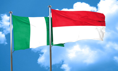 Nigeria flag with Indonesia flag, 3D rendering