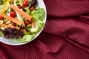 Food series : Salad on red table cloth