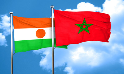 niger flag with Morocco flag, 3D rendering