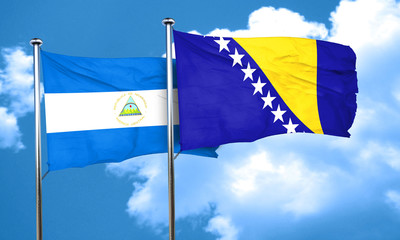 nicaragua flag with Bosnia and Herzegovina flag, 3D rendering