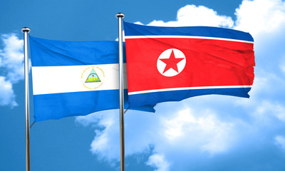 nicaragua flag with North Korea flag, 3D rendering
