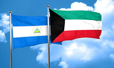 nicaragua flag with Kuwait flag, 3D rendering