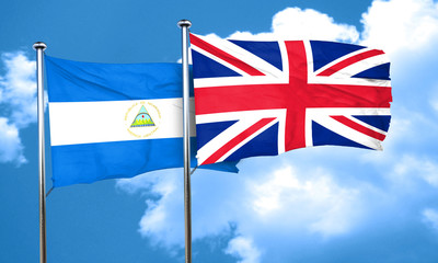 nicaragua flag with Great Britain flag, 3D rendering