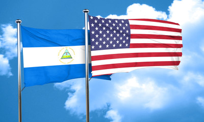 nicaragua flag with American flag, 3D rendering