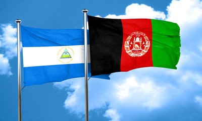 nicaragua flag with afghanistan flag, 3D rendering