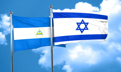 nicaragua flag with Israel flag, 3D rendering
