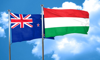 New zealand flag with Hungary flag, 3D rendering