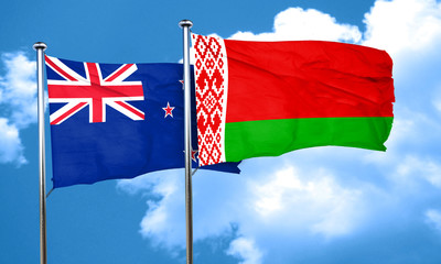 New zealand flag with Belarus flag, 3D rendering