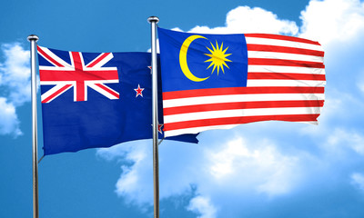 New zealand flag with Malaysia flag, 3D rendering