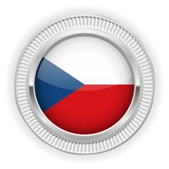 Runder Button mit Tchechische Flagge und silber Rand