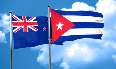 New zealand flag with cuba flag, 3D rendering